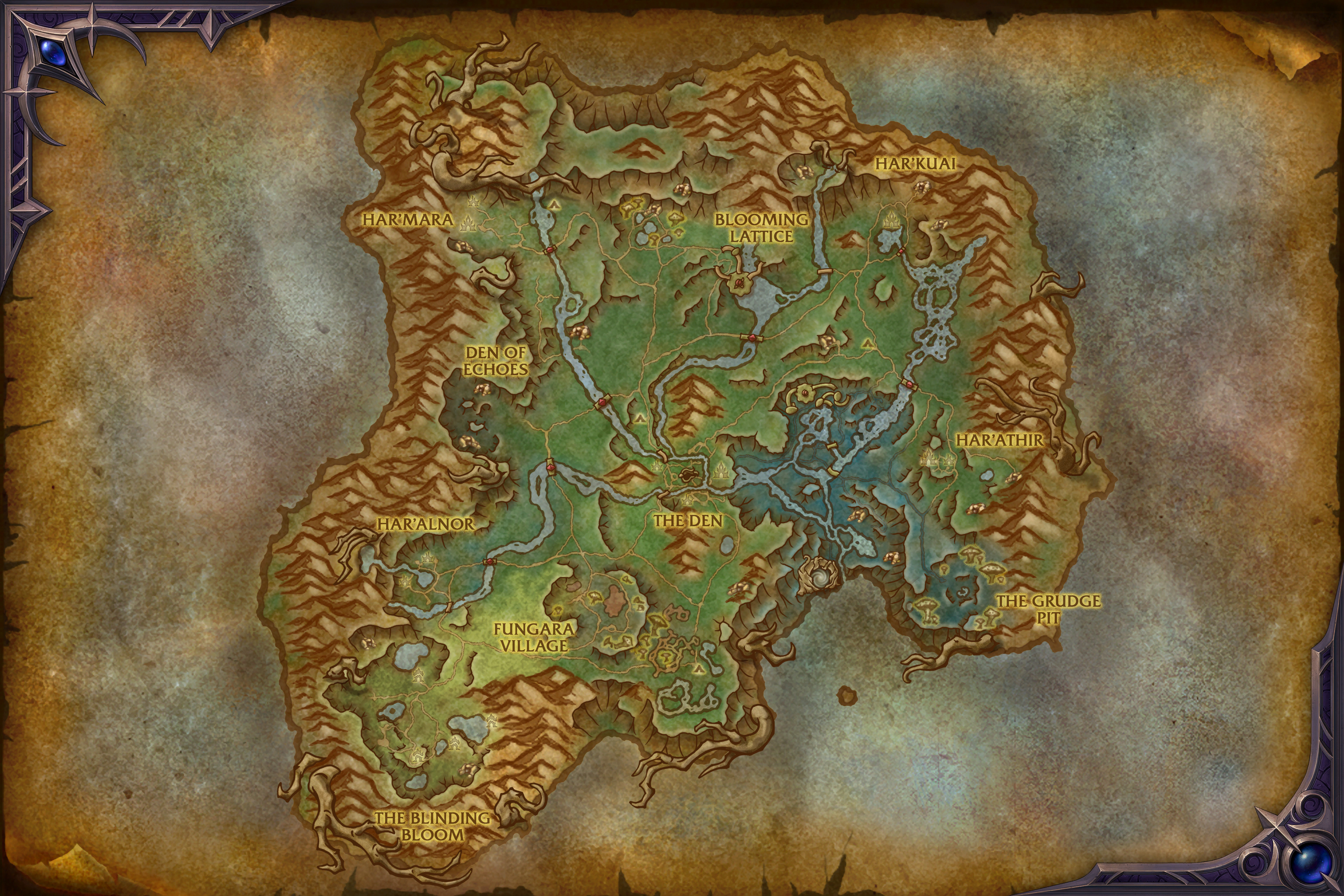 Harandar — Connected river fishing search route base map