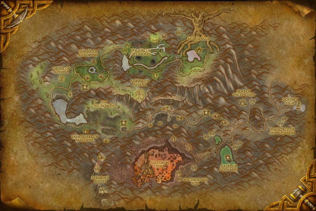 Mount Hyjal — Obsidium, Cinderbloom and Stormvine base map
